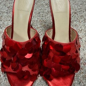 House of Harlow 1960 Red Sequin Slide Mules